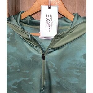 Luxxe Golf Men's Large Quarter Zip Hoodie Green Camo Performance Pullover NWT